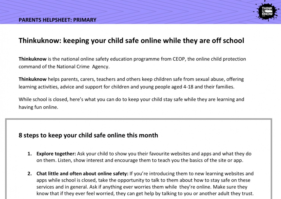 Think U Know Primary Parents Helpsheet